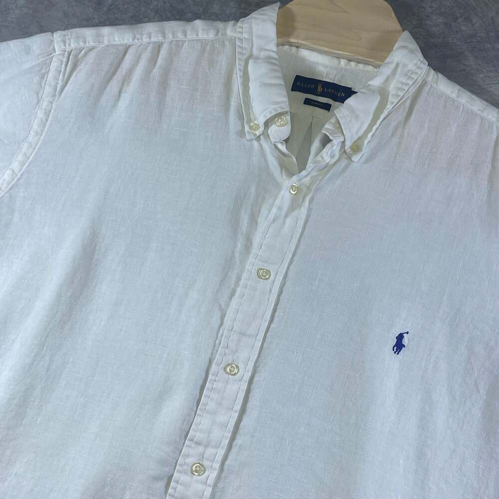Polo Ralph Lauren Linen Short Sleeve Shirt Size 2XLT White Slim Fit